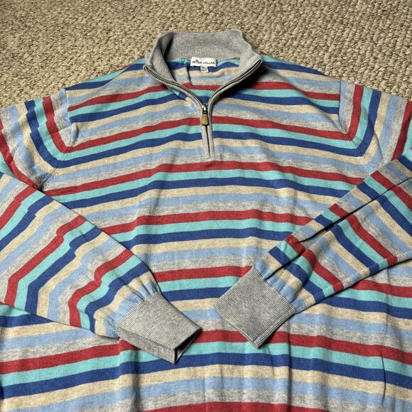 Peter Millar Quarter Zip Sweater Men’s XL Pima Cotton Silk Cashmere Blend Stripe - Picture 4 of 8